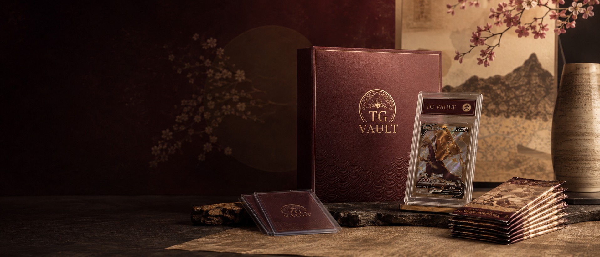TG Vault – PSA gegradeete Pokémon-Karte Charizard V mit TG Vault Box und Boosterpacks