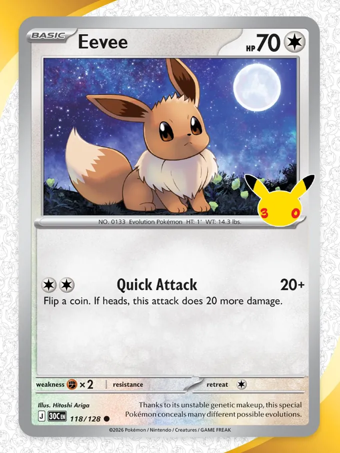 Pokémon 30 Jahre Reveal: Evoli 118/128 Nacht-Artwork