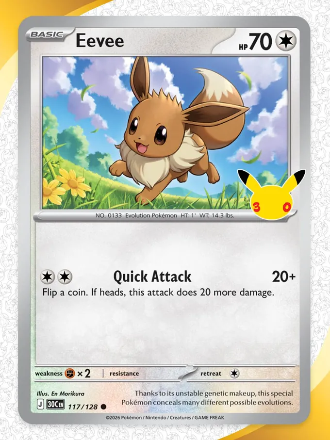 Pokémon 30 Jahre Reveal: Evoli 117/128 Tag-Artwork