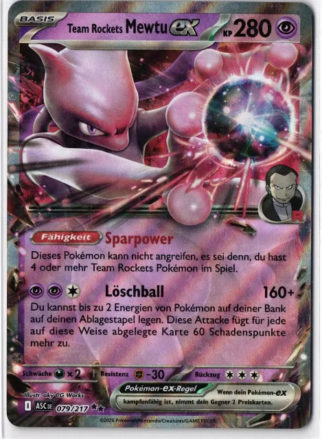Team Rockets Mewtu ex Erhabene Helden 079/217 Vorderseite