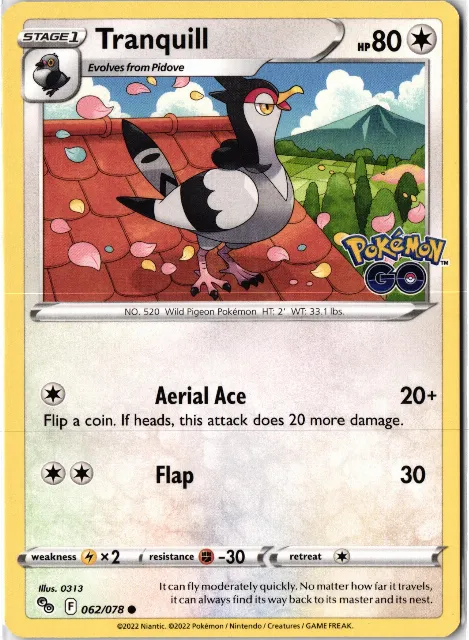 Tranquill Pokémon GO 062/078 Vorderseite