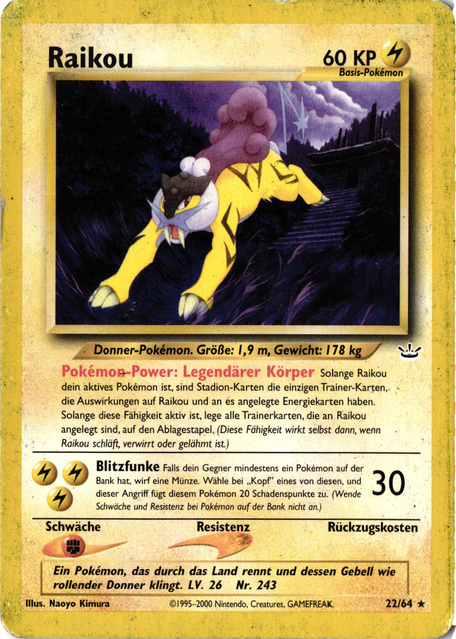 Raikou Neo Revelation Vintage Pokémon Karte